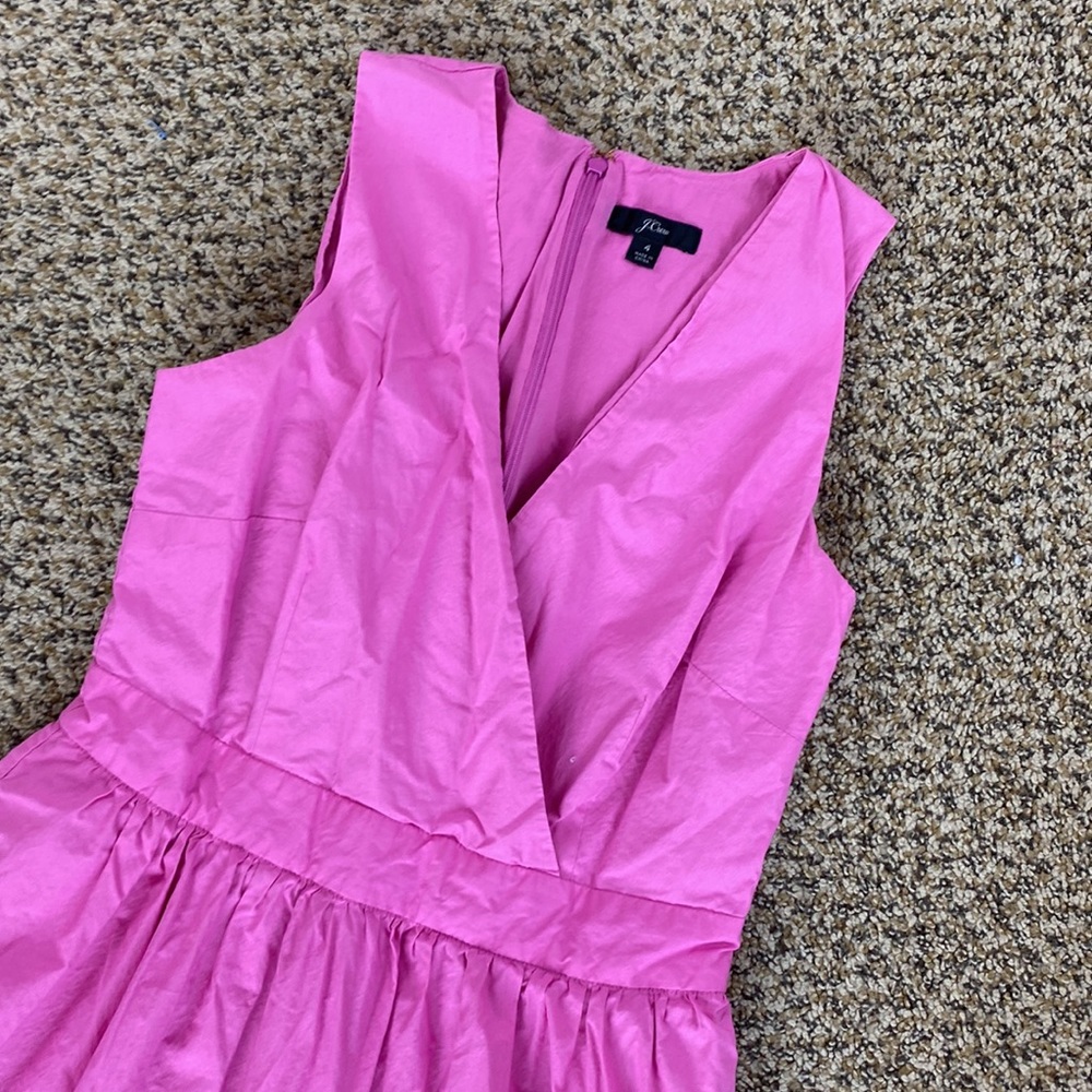 J. Crew Sleeveless faux wrap cotton poplin bright pink midi dress - Picture 5 of 9